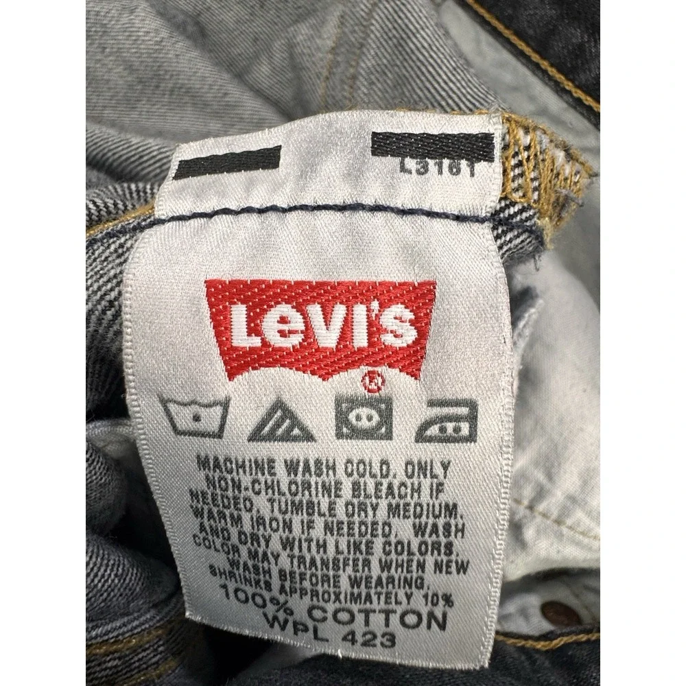 Levi's 501 Jeans Men 38x32 Black Straight Leg Button Fly Distressed Denim‎